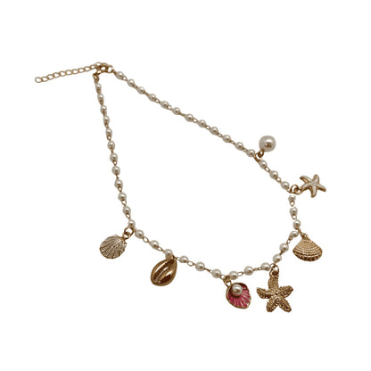 Shell Charm Beach Boho Starfish & Pearl Beaded Necklace For Women