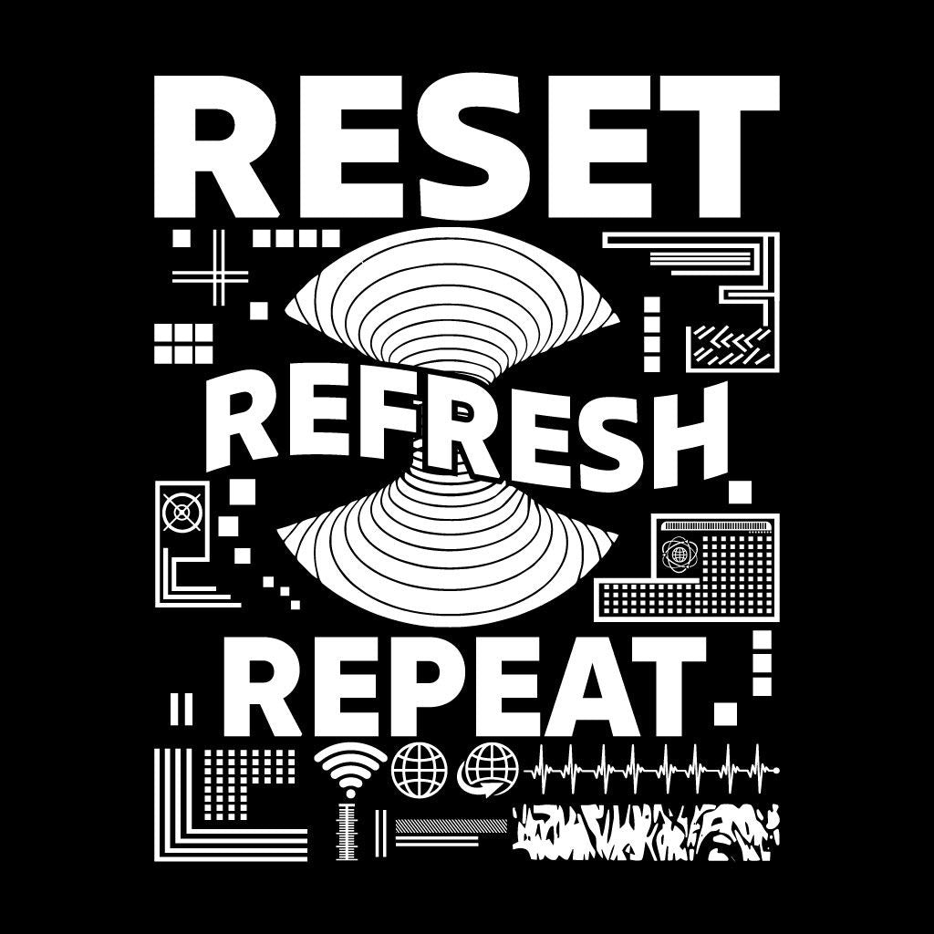 Black background with white text and geometric shapes on a black background