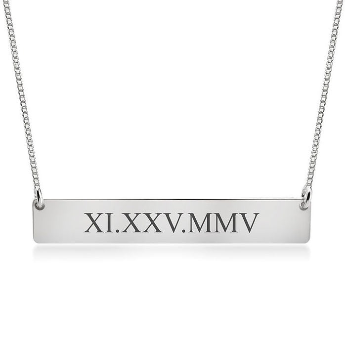 Engraved Roman Date Pendant Necklace