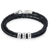 Men's Leather Bracelet with Custom Name Beads
