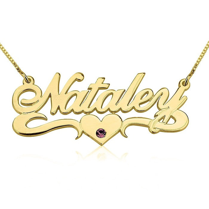 Stylish Birthstone Name Necklace With Heart
