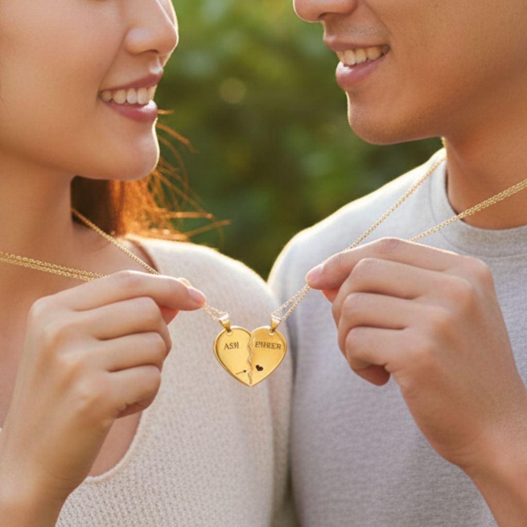 Personalized Quote or Name Split Heart Necklace Set