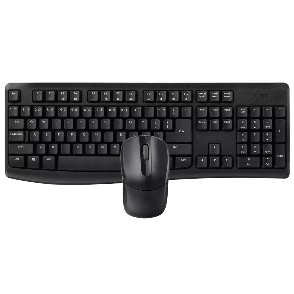 Black keyboard and mouse set on a white background