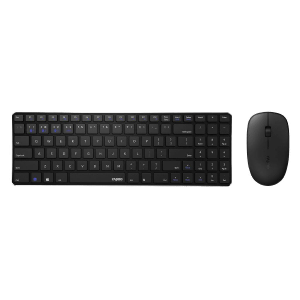 Black keyboard and mouse set on a white background