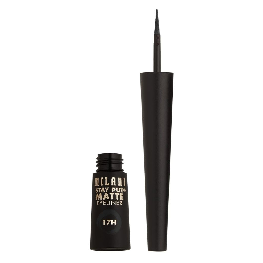 Milani Stay Put Matte Eyeliner with applicator on a white background