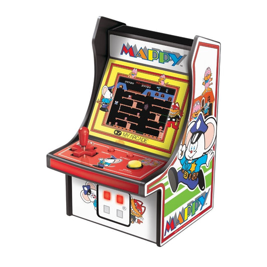 Miniature arcade machine with 'Mappy' branding on a white background