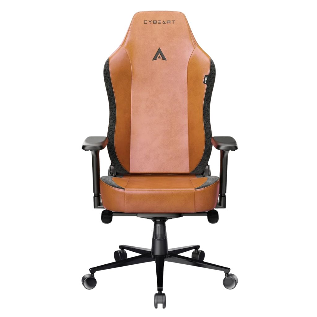 Brown gaming chair with black accents on a white background
