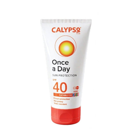 Calypso Sun protection cream tube with SPF 40 on a white background