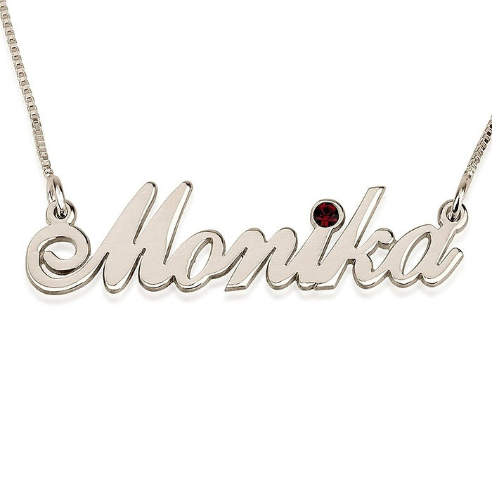 Engraved Birthstone Name Necklace