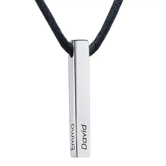 Men's Leather Bar Name Necklace