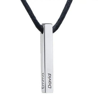 Men's Leather Bar Name Necklace