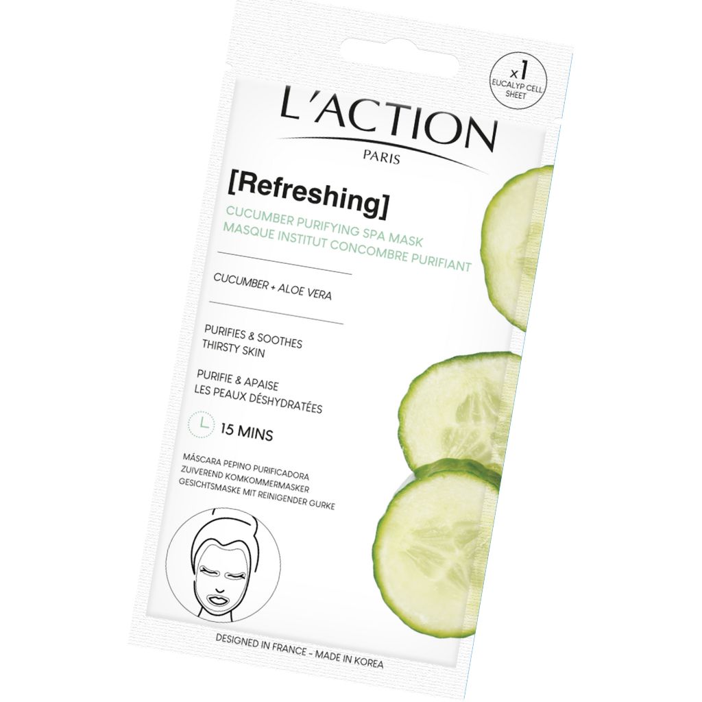 L'Action Paris refreshing cucumber purifying spa mask packaging on a white background