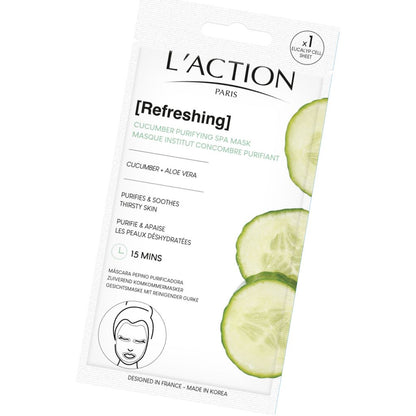 L'Action Paris refreshing cucumber purifying spa mask packaging on a white background