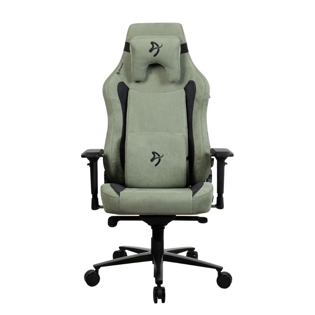 Green office chair with black accents on a white background