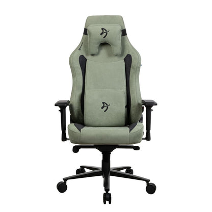 Green office chair with black accents on a white background