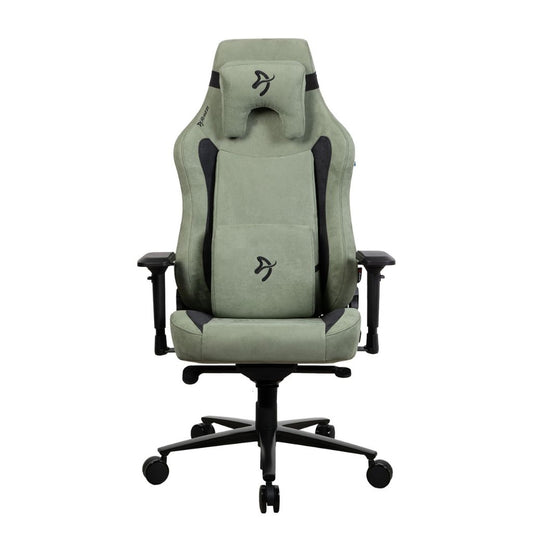 Green office chair with black accents on a white background