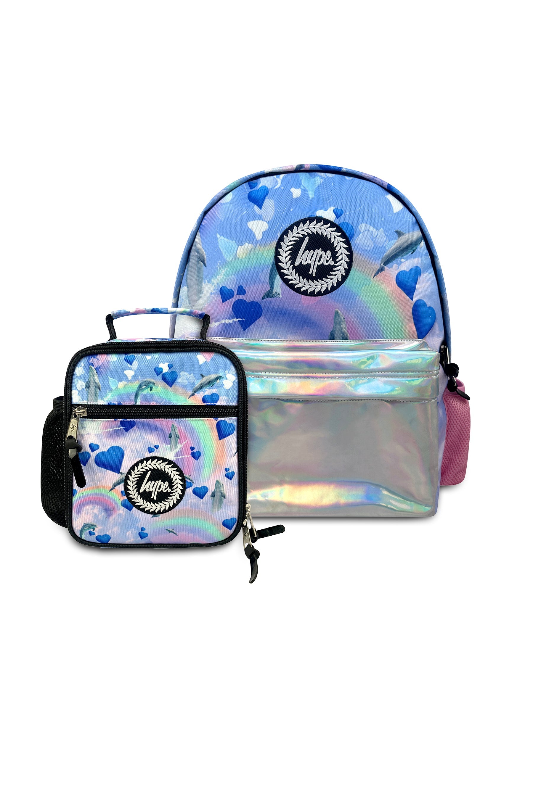 2-in-1 School Set - Rainbow Dolphin Backpack and Lunch Bag