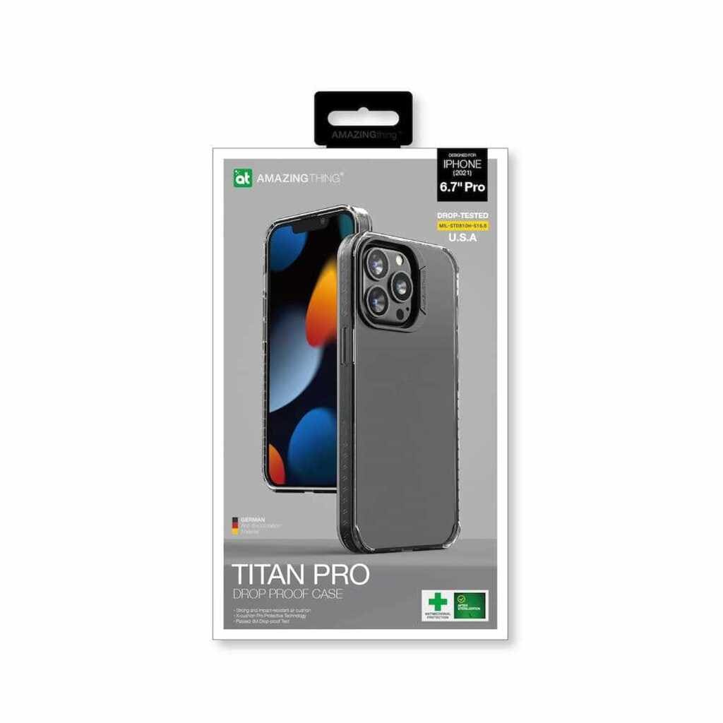 Titan Pro drop proof case packaging for an iPhone 12 Pro on a white background