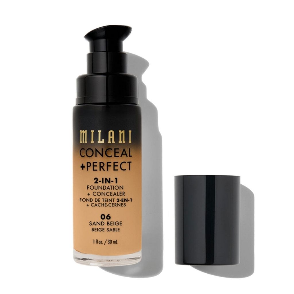 Milani Conceal + Perfect 2-in-1 foundation bottle on a white background