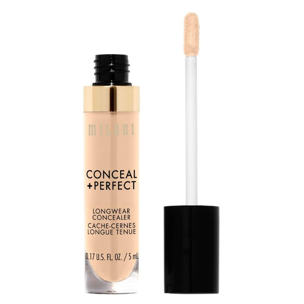 Makeup concealer bottle with applicator on a white background