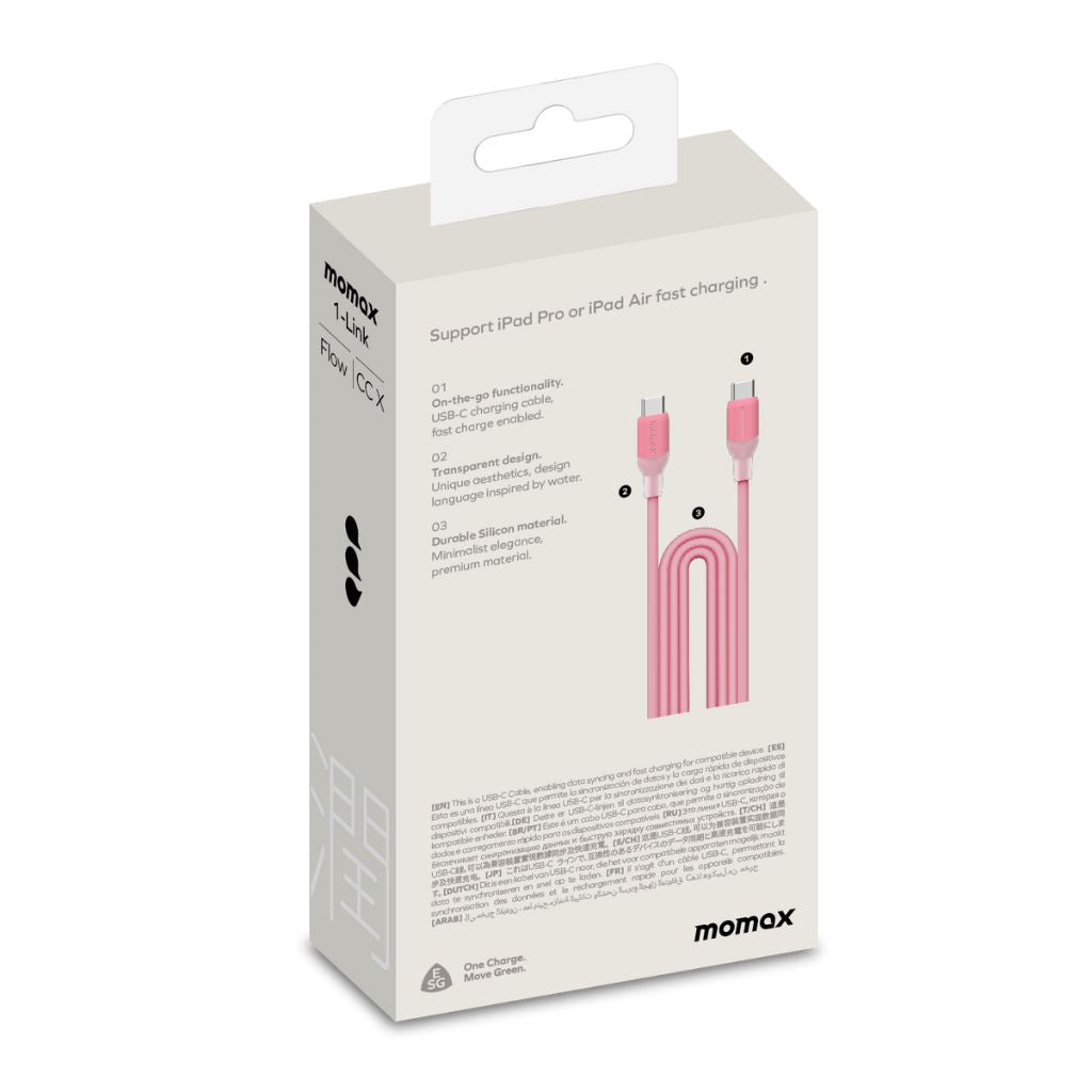 Momax charging cable packaging on a white background