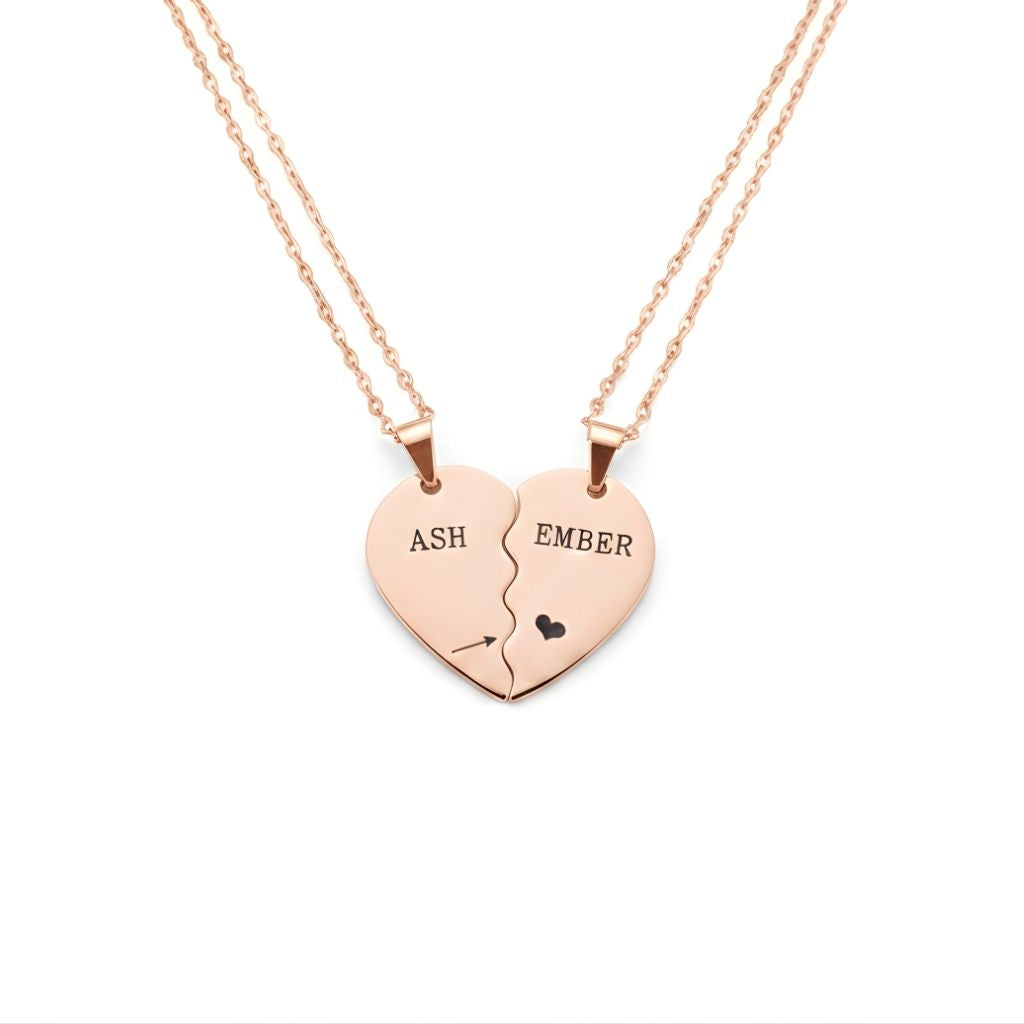Personalized Quote or Name Split Heart Necklace Set