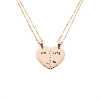 Personalized Quote or Name Split Heart Necklace Set