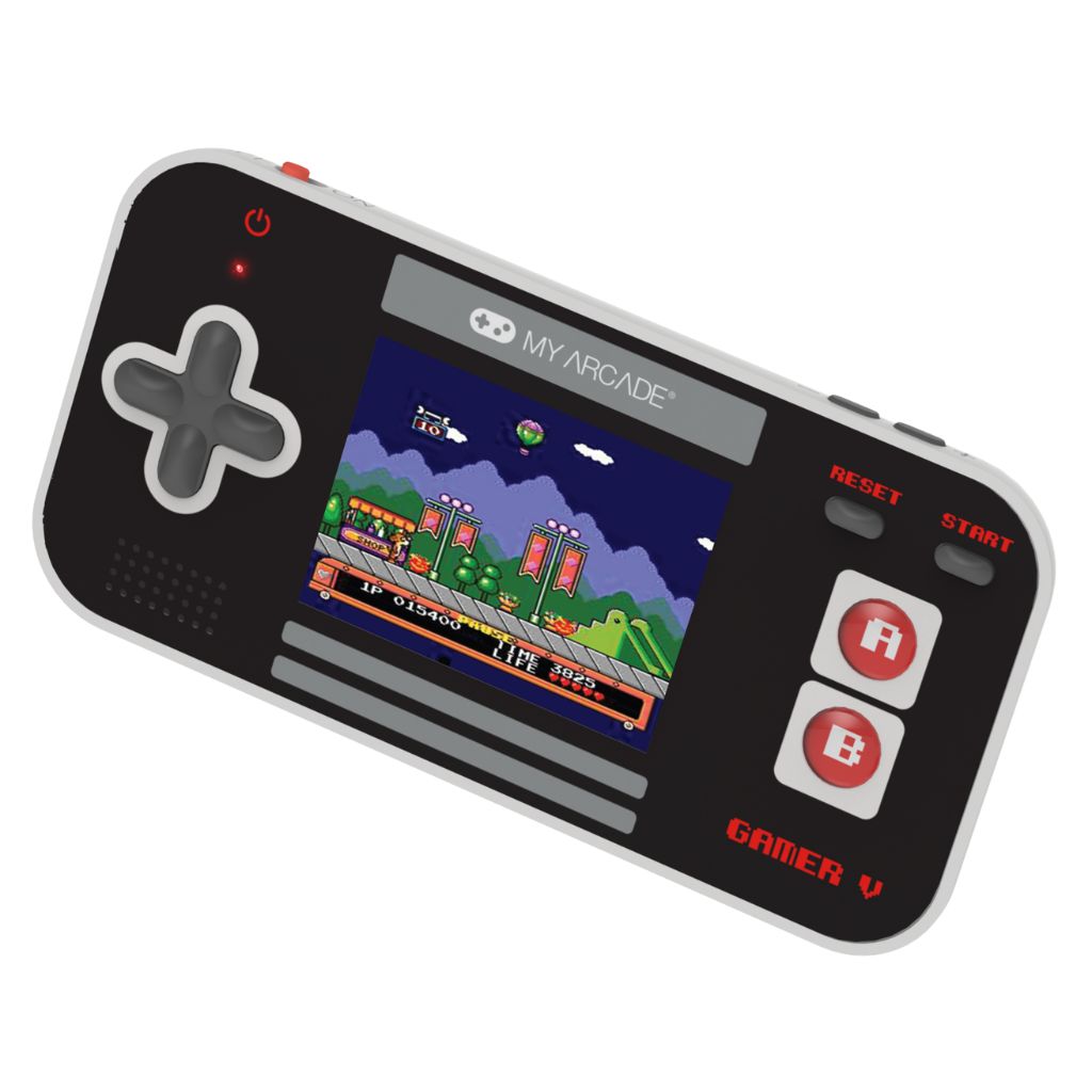 Handheld gaming console with classic design on a white background