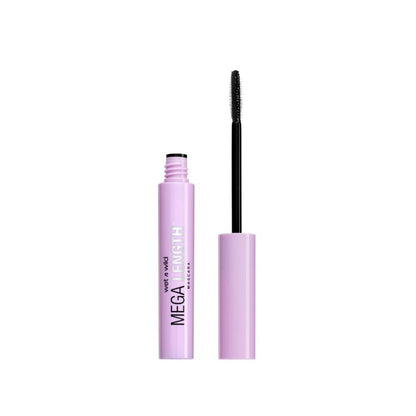 Mascara with purple casing and black wand on a white background