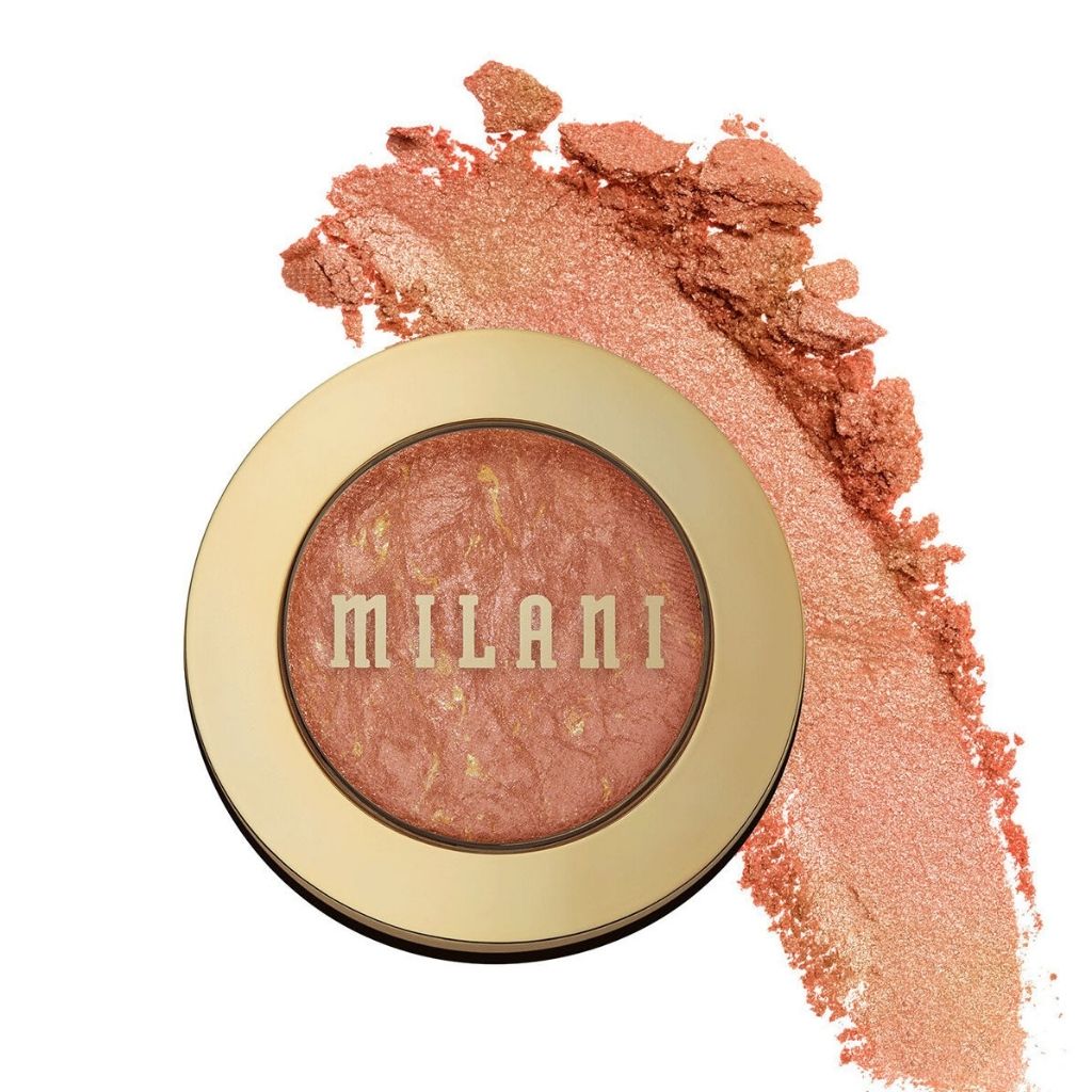 Milani blush compact with a swatch of blush color on a white background