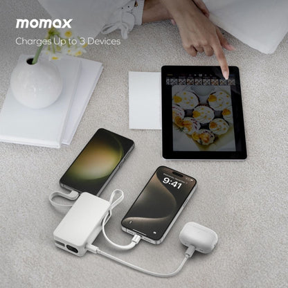 Momax 1-Power Vital+ 10000 mAh Power Bank With Dual Built In Usb-C Cable
