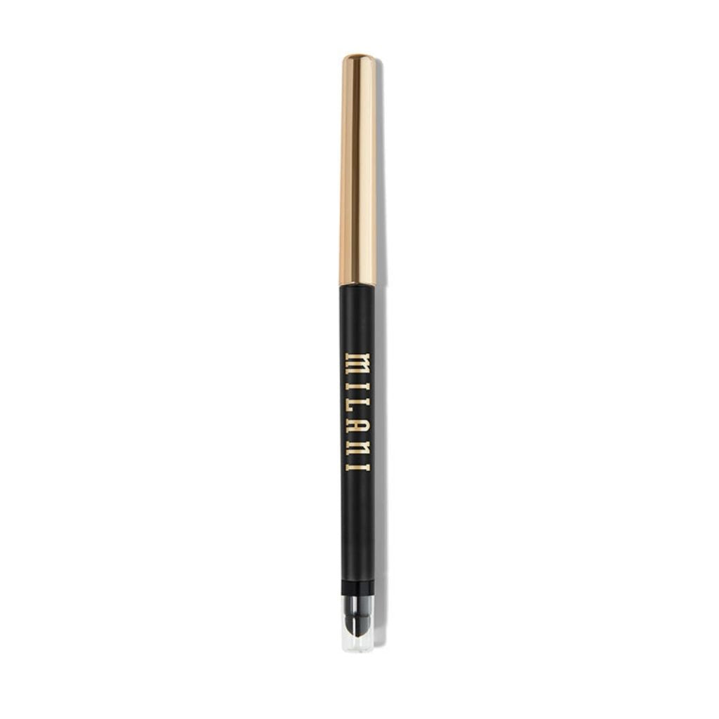 Makeup pencil with gold and black design on a white background
