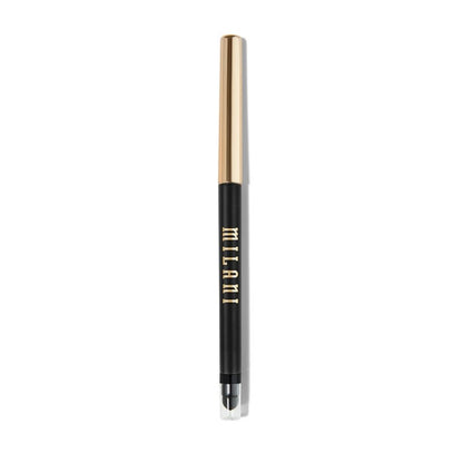 Makeup pencil with gold and black design on a white background