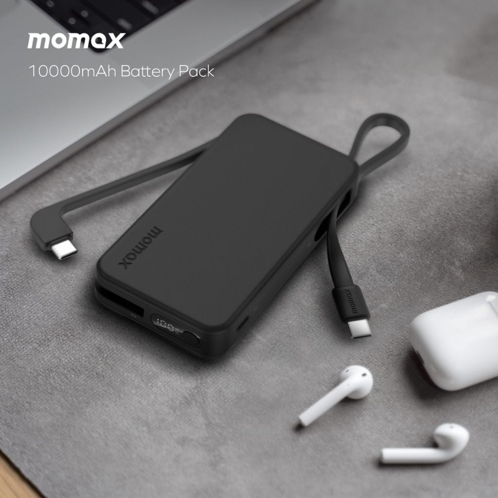 Momax 1-Power Vital+ 10000 mAh Power Bank With Dual Built In Usb-C Cable