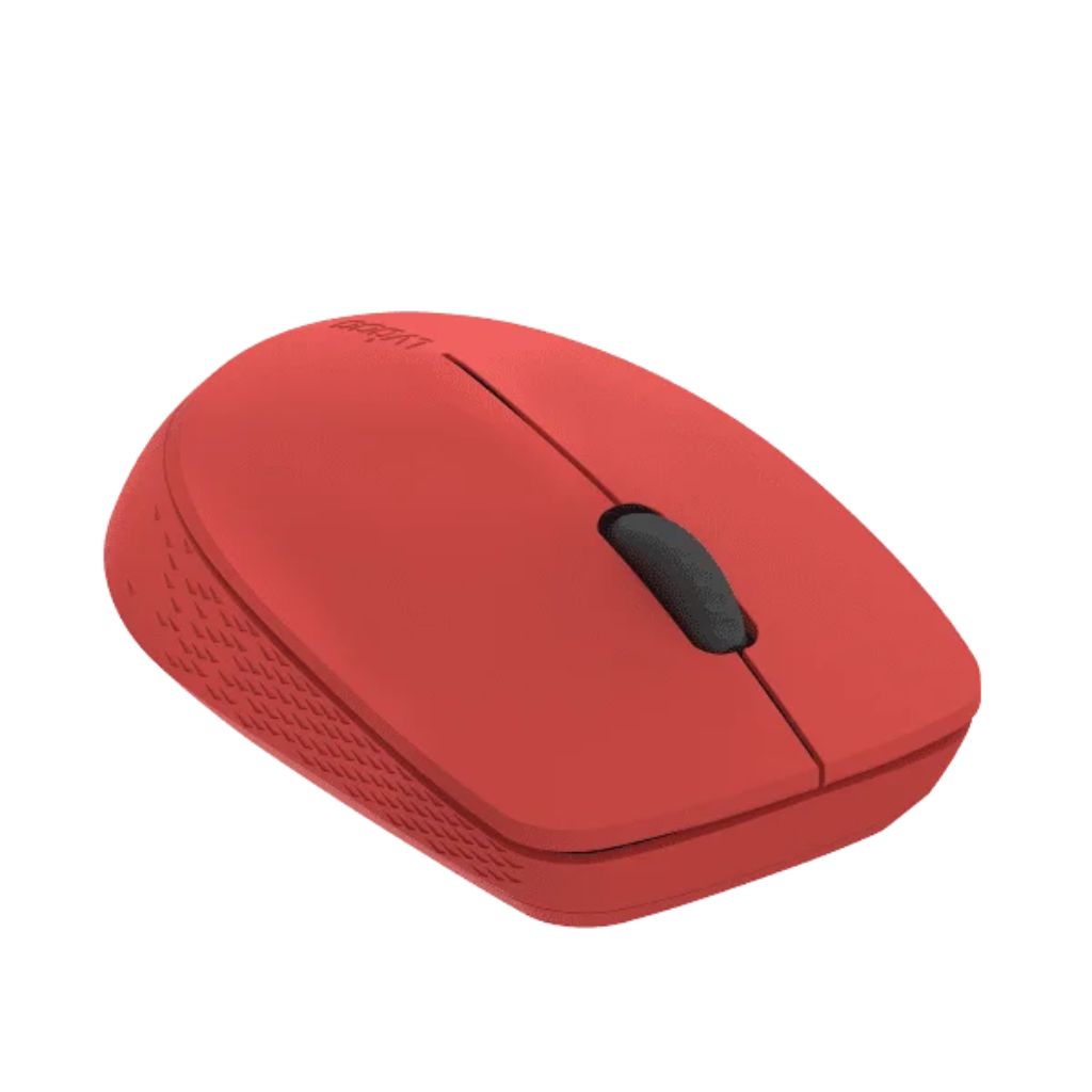 Red computer mouse on a white background