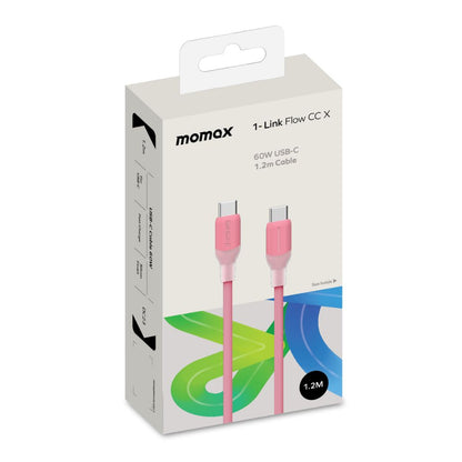 Momax 1-Link Flow CC X USB-C cable packaging on a white background