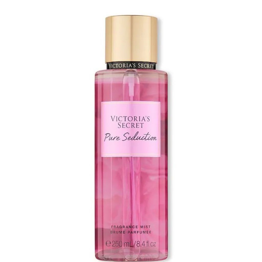 Victoria's Secret Pure Seduction fragrance mist bottle on a white background