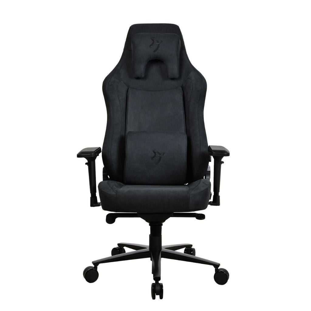 Black office chair with ergonomic design on a white background