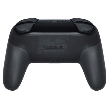 Black gaming controller with Nintendo logo on a white background
