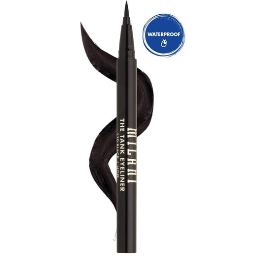 Black eyeliner pencil with a swatch of black color and 'Waterproof' label on a white background