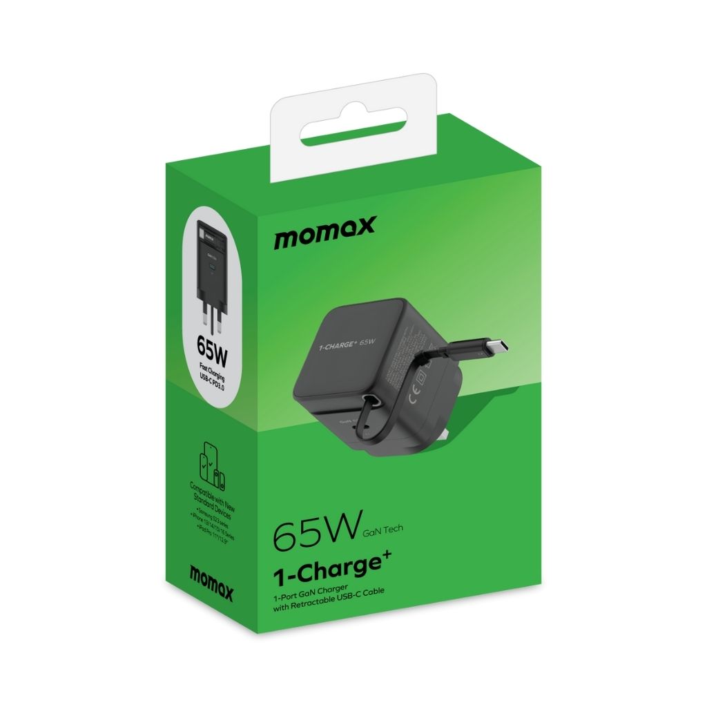 Momax 1-Charge 65W GaN 1-Port Charger With Built-In Usb-C Cable