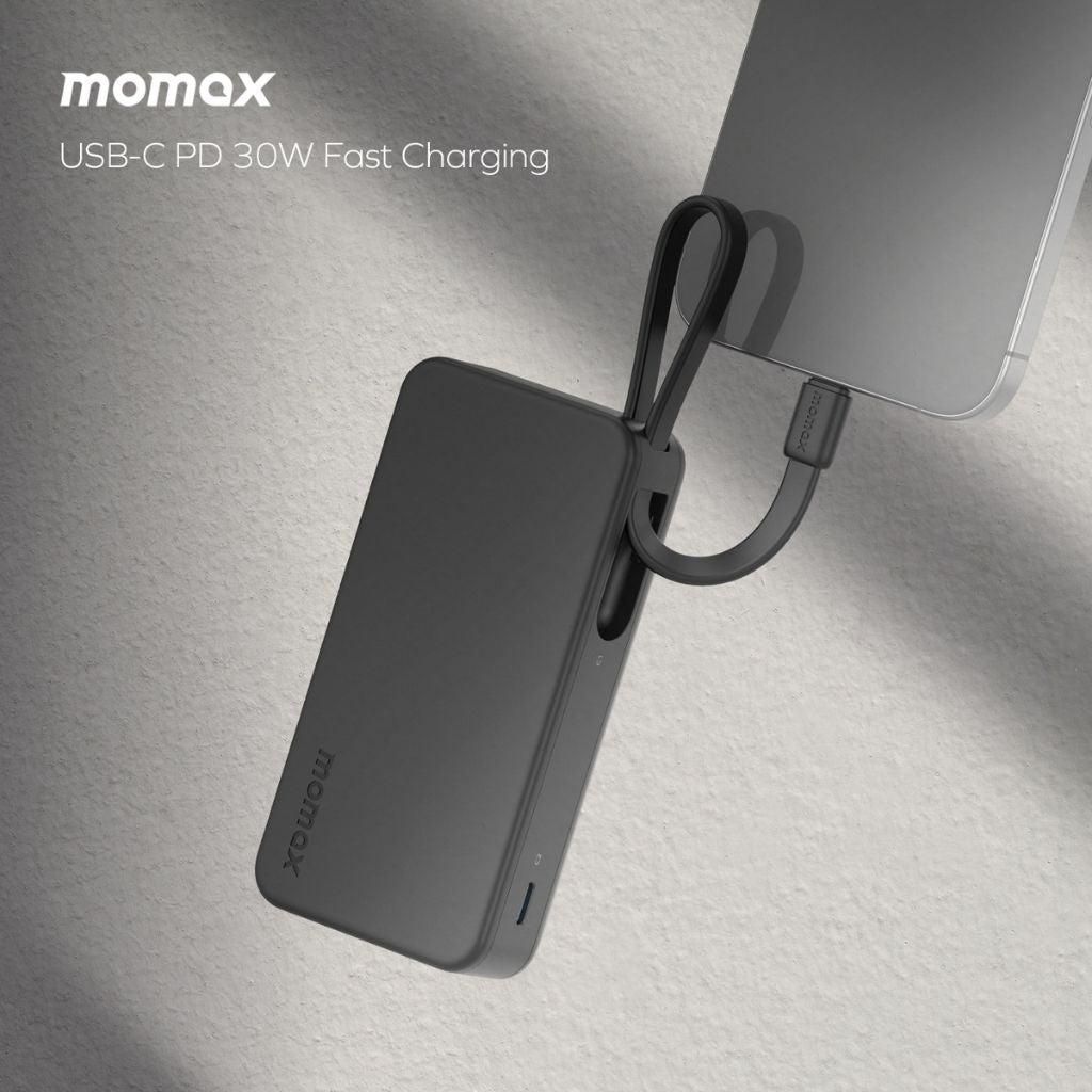 Momax 1-Power Vital+ 10000 mAh Power Bank With Dual Built In Usb-C Cable