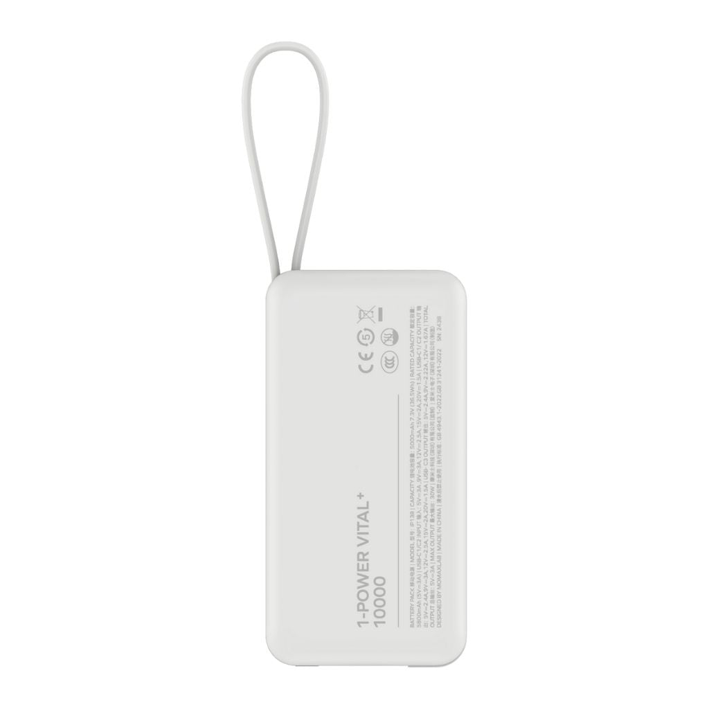Momax 1-Power Vital+ 10000 mAh Power Bank With Dual Built In Usb-C Cable