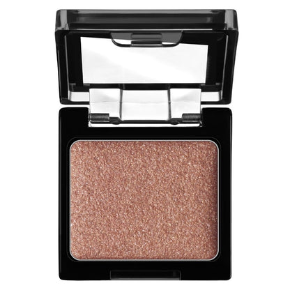 Compact eyeshadow with a sparkly brown shade on a white background