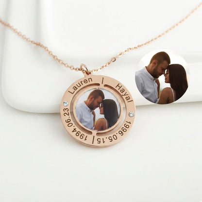 Engraved Photo Double Round Disc Necklace