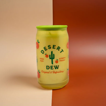 Can of 'Desert Dew' on a two-tone background