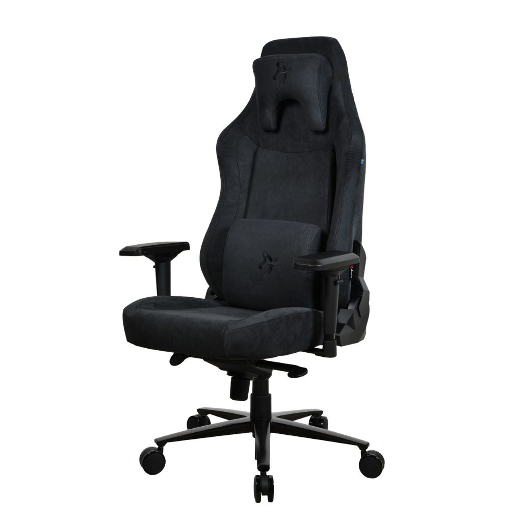Black office chair with ergonomic design on a white background
