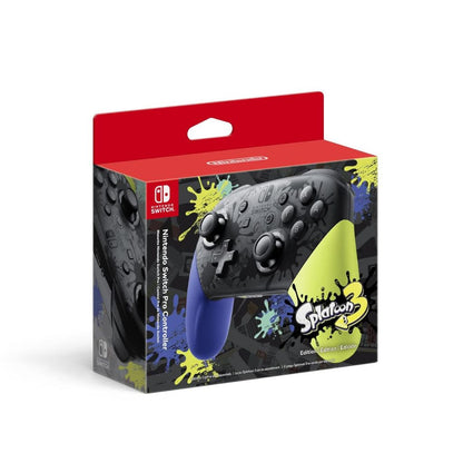 Nintendo Switch Pro Controller packaging with Splatoon 2 design on a white background