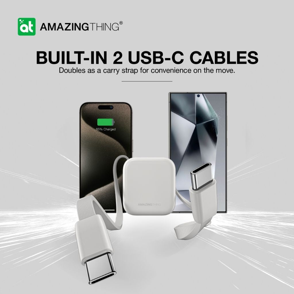 At Thunder Go 10000 mAh Power Bank With Built-In 2 Usb-C Cables