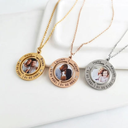 Engraved Photo Double Round Disc Necklace